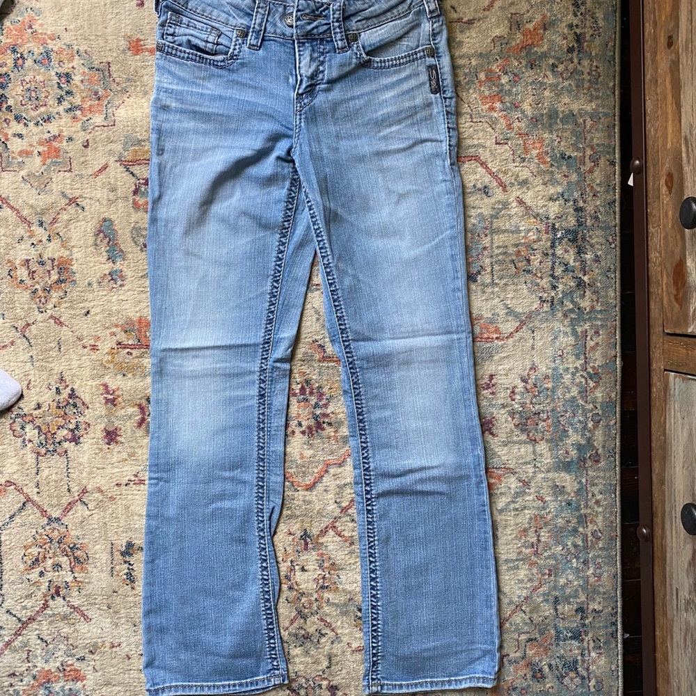 Silver jeans!!  Bell bottoms, size W 28 / L 31